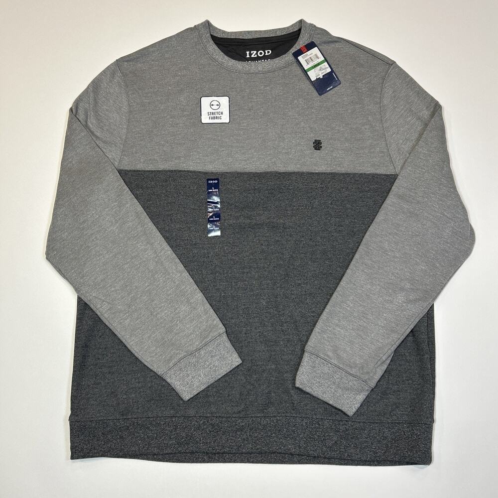 IZOD Advantage Sweatshirt Mens Large NWT Gray Colorblock Stretch Performance